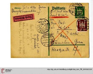 Familienkorrespondenz Klee: Postkarte von Felix Klee an Lily Klee