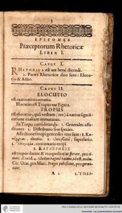 Epitomes Praeceptorum Rhetoricae Liber I.