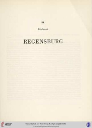 III. Reichsstadt Regensburg