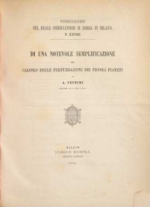 Pubblicazioni del Reale Osservatorio Astronomico di Brera in Milano, XXVIII