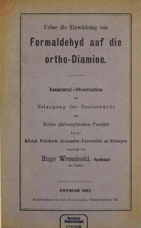 Ueber die Einwirkung von Formaldehyd auf die ortho-Diamine