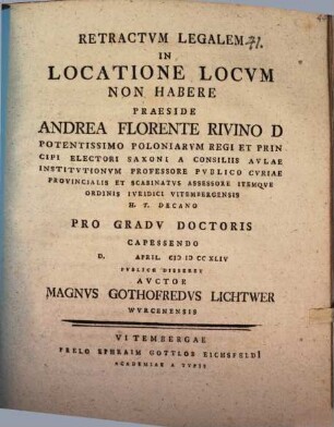 Retractvm Legalem In Locatione Locvm Non Habere