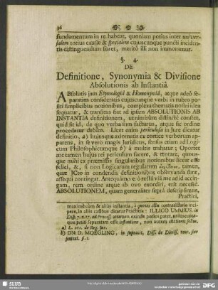 §. 4. De Definitione, Synonymia & Divisione Absolutionis ab Instantia