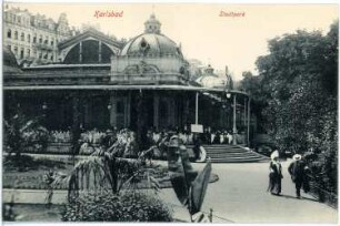 Karlsbad. Stadtpark mit Kurpavillon : Karlsbad. Kurpavillon der Parkkolonnade, auch Gartenkolonnade (1880; F. Fellner, H. Helmer) im Dvořák-Park