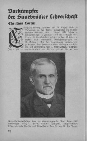 Vorkämpfer der Saarbrücker Lehrerschaft.