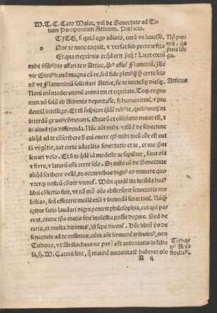 M. T. C. Cato Maior, vel de Senectute ad Titum Pomponium Atticum.