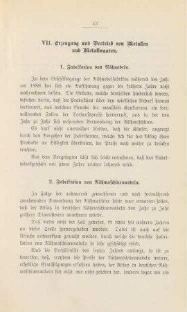VII. Fabrikation und Vertrieb von Metallen und Metallwaaren.
