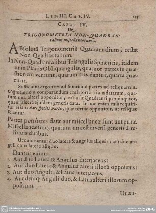 Caput IV. De Trigonometria Non-Quadrantalium miscellaneorum.