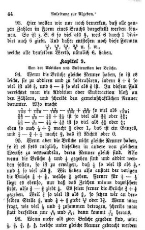 9. Von der Addition und Subtraction der Brüche.