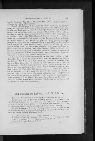 Versammlung zu Lübeck. - 1424 Juli 25.