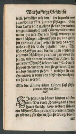 Wie die Calabrischen Löwen fast schlugen/ unnd ihm doch Gott halff.