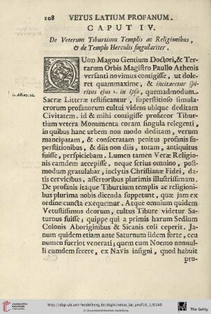 Caput IV: De Veterum Tiburtium Templis ac Religionibus, & de Templo Herculis singulariter