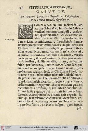 Caput IV: De Veterum Tiburtium Templis ac Religionibus, & de Templo Herculis singulariter