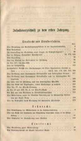Inhaltsverzeichniß zu dem ersten Jahrgang