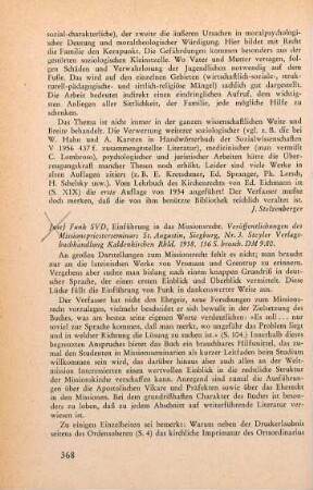 368-369 [Rezension] Funk, Josef, Einführung in das Missionsrecht