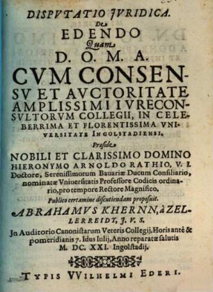 Disputatio Jvridica. De Edendo