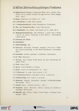 D. Möbel, Beleuchtungskörper, Portieren (Nr.198-369)