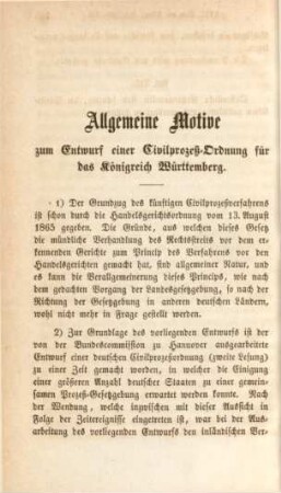 Allgemeine Motive zum Entwurf einer Civilprozeß-Ordnung für das Königreich Württemberg.