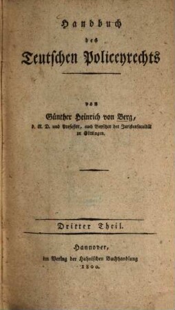 Handbuch des Teutschen Policeyrechts, Dritter Theil