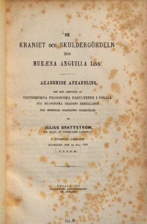 Om Kraniet och skuldergördeln hos Muraena anguilla Linn : Akademisk afhandling