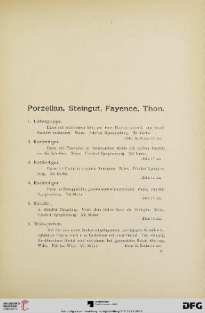 Porzellan, Steingut, Fayence, Thon (Nr. 1-29)