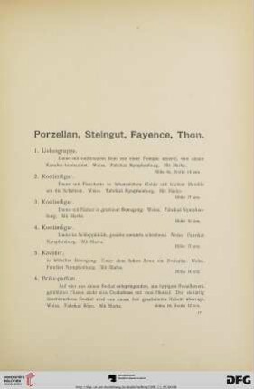 Porzellan, Steingut, Fayence, Thon (Nr. 1-29)