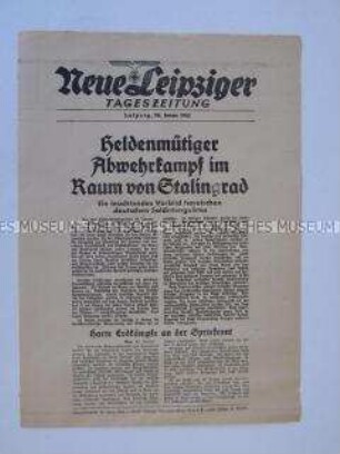 Extrablatt der "Neuen Leipziger Tageszeitung" u.a. mit einer Charakterisierung der Wehrmachtstruppen bei Stalingrad