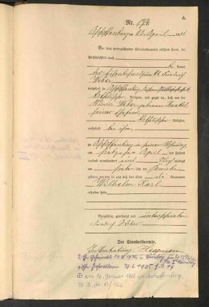 Standesamtsbuch der Stadt Aschaffenburg: Geburten 365/1900 - 184/1901