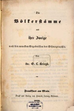 Die Völkerstämme und ihre Zweige : nach den neuesten Ergebnissen der Ethnographie