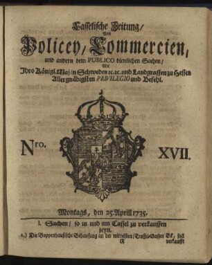 Nro. XVII, Montags, den 25. Aprill 1735