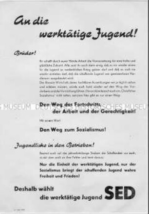 Wahlaufruf der SED an die Jugend zu den Landtagswahlen 1946