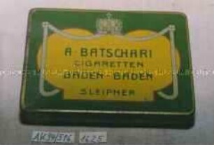 Blechdose für 25 Stück "CIGARETTEN GOLD SLEIPNER" A. BATSCHARI BADEN-BADEN