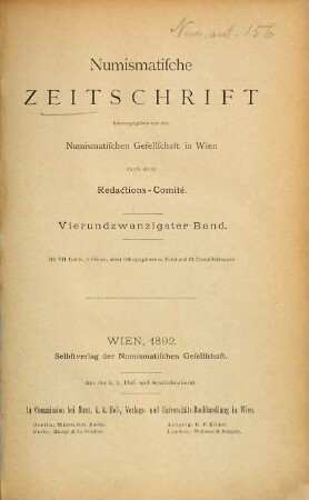Numismatische Zeitschrift. 24. 1892