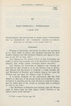 LI Gran Bretagna - Portogallo 3 aprile 1819