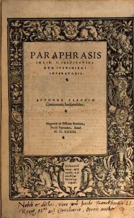 Paraphrasis In Lib. I. Institutionum Iustiniani Imperatoris