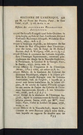 597-598, Histoire des anciennes Possessions Angloises