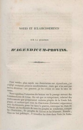 Notices Et Éclaircissements Sur La Question D'Agendicum-Provins