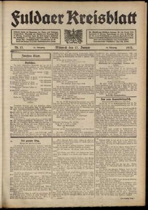 Zweite Ausgabe vom Mittwoch, den 17. Januar 1912.