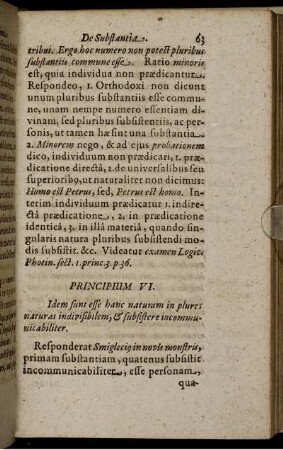 Principium VI. Idem sunt esse hanc naturam in plures naturas indivisibilem, & subsistere incommunicabiliter.