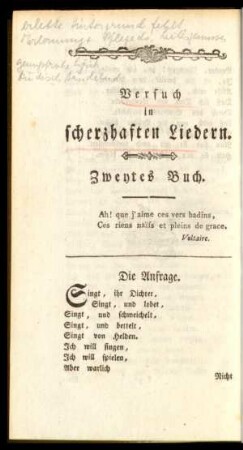 Versuch in scherzhaften Liedern. Zweytes Buch