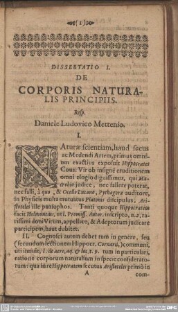 Dissertatio I. De Corporis Naturalis Principiis
