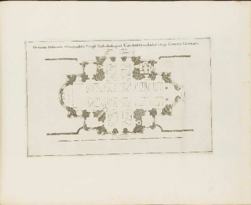 Kupferstich: Genuina Delineatio Ichnographica Templi Cathedralis, quod Calmariae est, fundati a Rege Carolo Gustavo