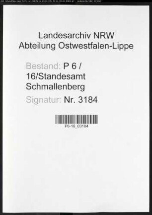 Sterberegister Standesamt Schmallenberg