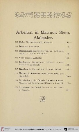 Arbeiten in Marmor, Stein, Alabaster (Nr. 212-220)