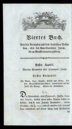 Viertes Buch. Von den Bermuden und dem brittischen Westindien, oder den Amerikanischen Inseln, die an Großbritannien gehören