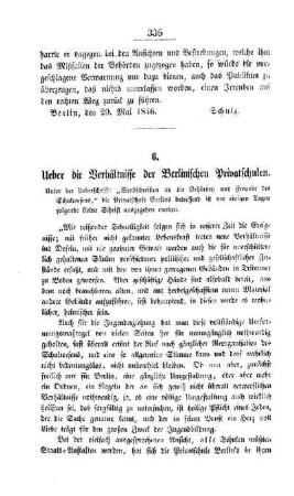 Ueber die Verhältnisse der Berlinischen Privatschulen