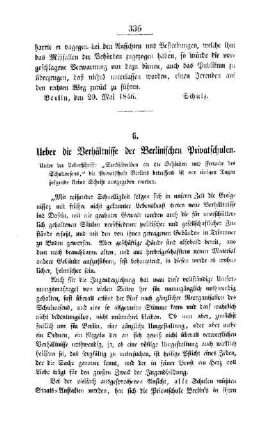 Ueber die Verhältnisse der Berlinischen Privatschulen