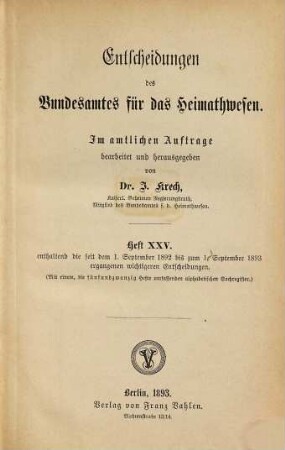 Entscheidungen des Bundesamtes für das Heimatwesen. 25. 1892/93 (1893), 1. Sept. - 1. Sept.