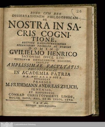 Dissertationem Philosophicam De Nostra In Sacris Cognitione