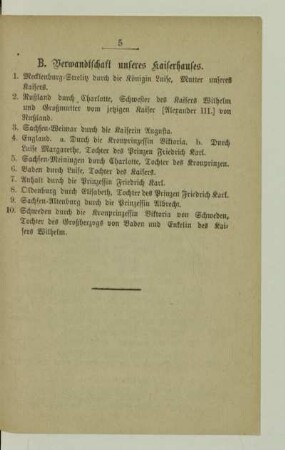 B. Verwandtschaft unseres Kaiserhauses
